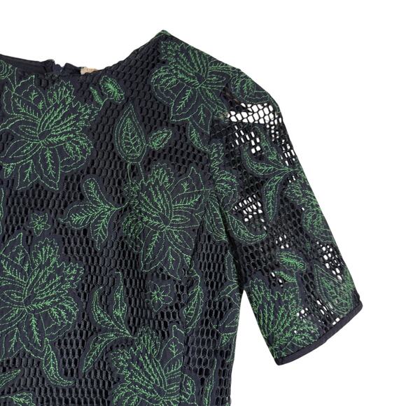 Tory Burch Blue Green Floral Lace Appliqué Fishnet Sheath Knee Length Dress 2 - Picture 7 of 16